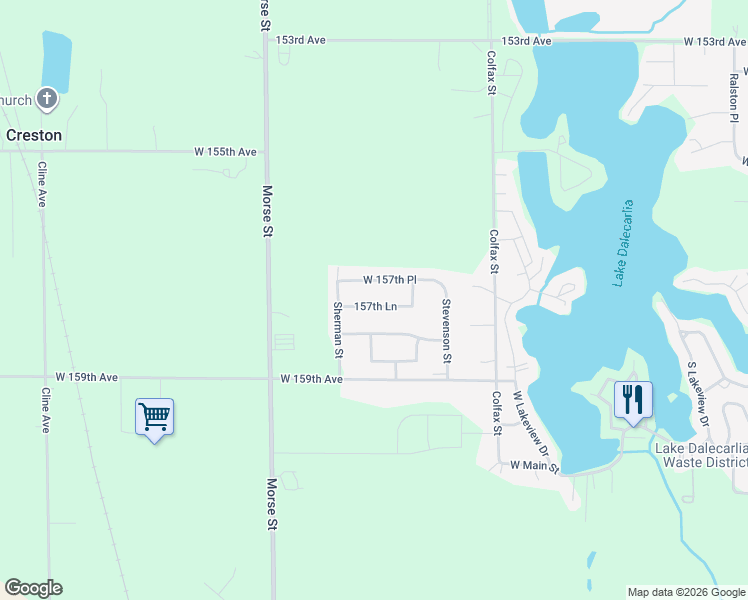map of restaurants, bars, coffee shops, grocery stores, and more near 6758 157th Lane in Lowell