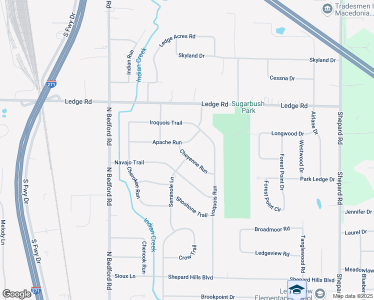 map of restaurants, bars, coffee shops, grocery stores, and more near 9177 Cheyenne Run in Macedonia