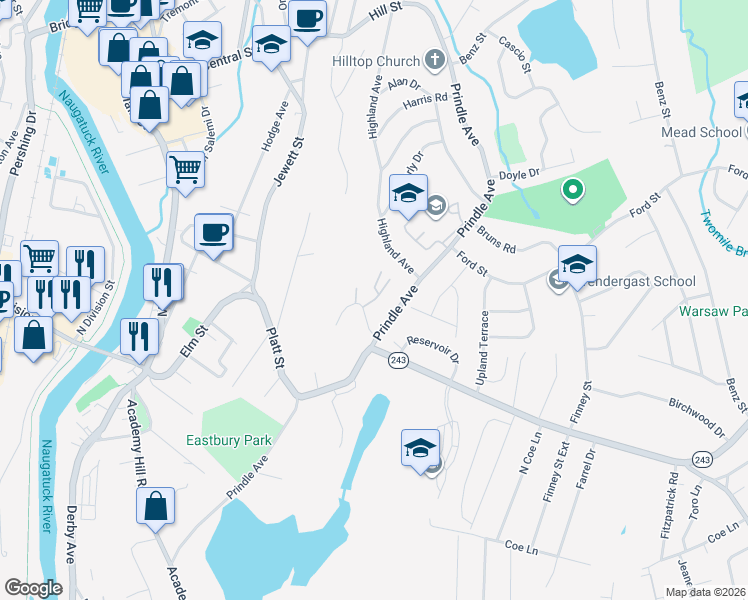 map of restaurants, bars, coffee shops, grocery stores, and more near 32 Cortland Place in Ansonia