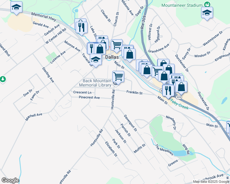 map of restaurants, bars, coffee shops, grocery stores, and more near 106 Franklin Street in Dallas