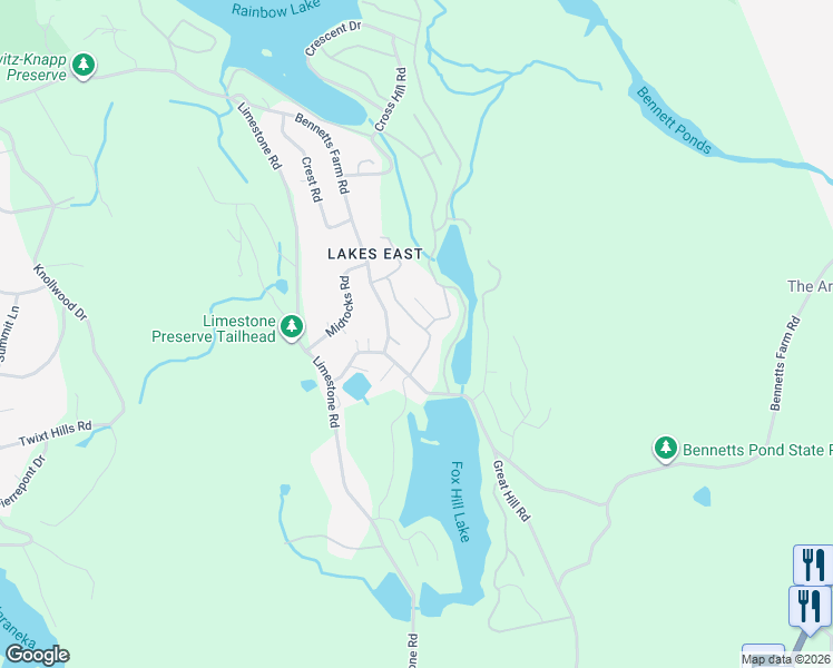 map of restaurants, bars, coffee shops, grocery stores, and more near 21 Woodland Way in Ridgefield