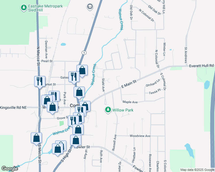 map of restaurants, bars, coffee shops, grocery stores, and more near 192 Stahl Ave in Cortland