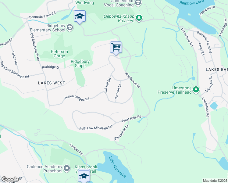 map of restaurants, bars, coffee shops, grocery stores, and more near 15 Summit Lane in Ridgefield