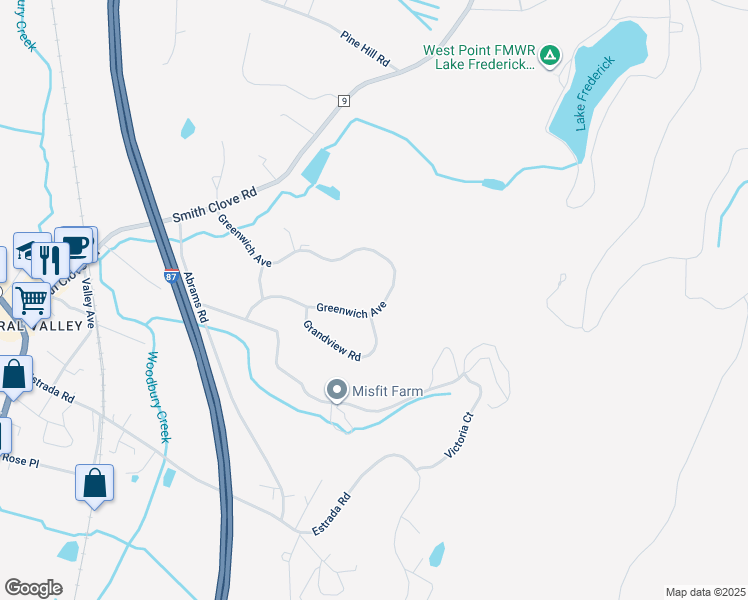 map of restaurants, bars, coffee shops, grocery stores, and more near 44 Greenwich Avenue in Woodbury