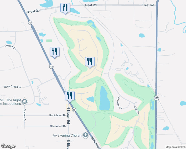 map of restaurants, bars, coffee shops, grocery stores, and more near 545 Bristol Drive in Aurora