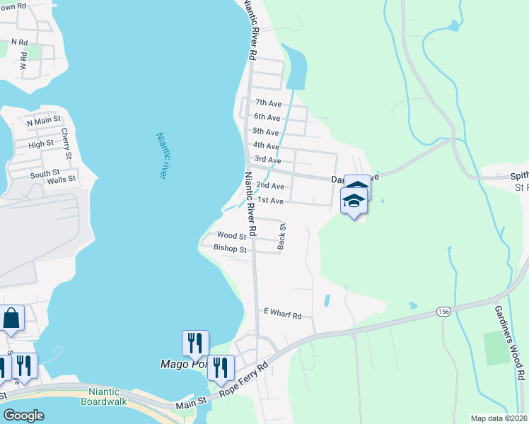 map of restaurants, bars, coffee shops, grocery stores, and more near 6 Donna Street in Waterford