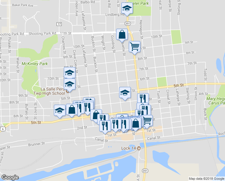 map of restaurants, bars, coffee shops, grocery stores, and more near 517 5th Street in LaSalle