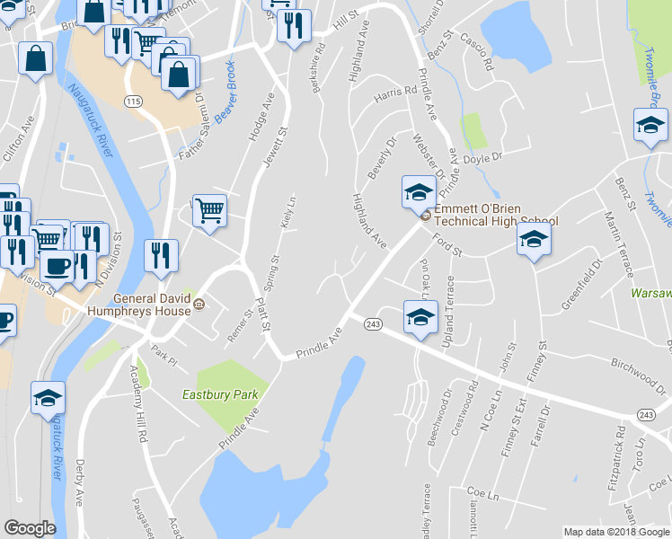 map of restaurants, bars, coffee shops, grocery stores, and more near 32 Cortland Place in Ansonia