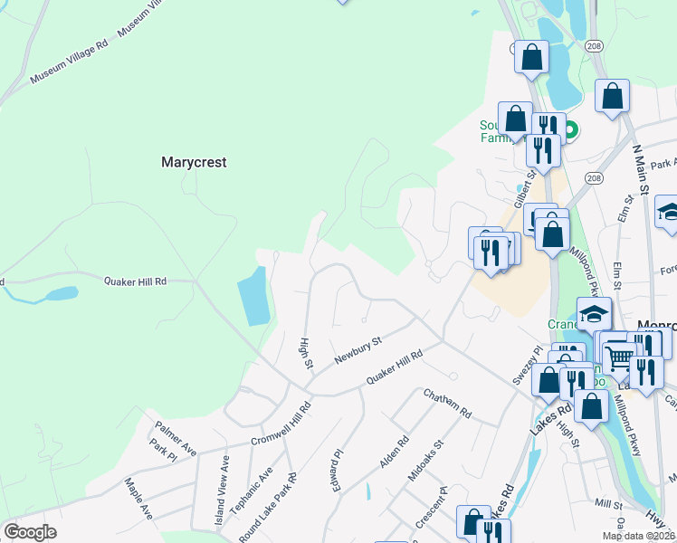 map of restaurants, bars, coffee shops, grocery stores, and more near 500 High Street in Monroe