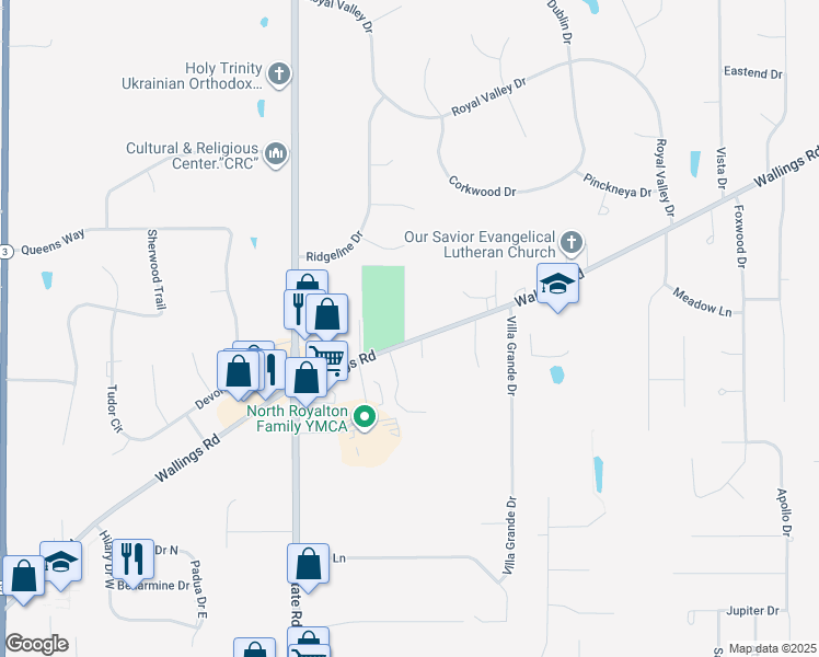 map of restaurants, bars, coffee shops, grocery stores, and more near 4812 Wallings Road in North Royalton