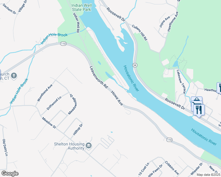 map of restaurants, bars, coffee shops, grocery stores, and more near 29 Leavenworth Road in Shelton