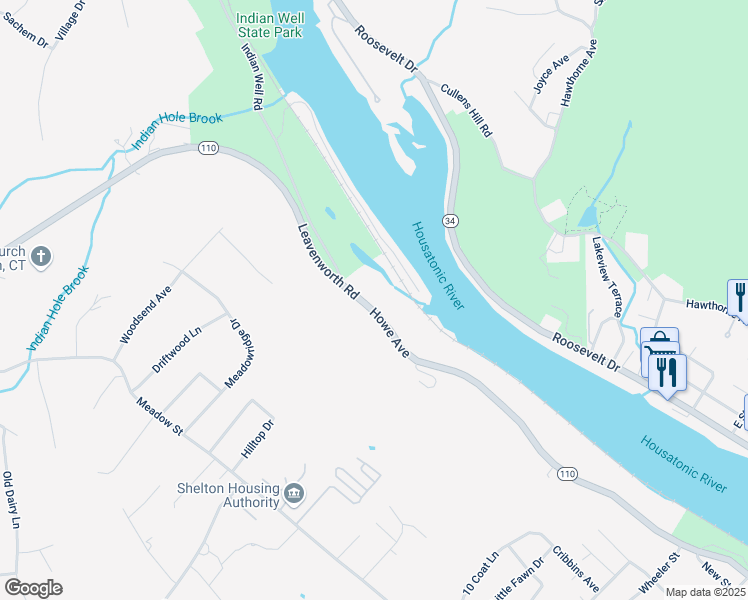 map of restaurants, bars, coffee shops, grocery stores, and more near 29 Leavenworth Road in Shelton
