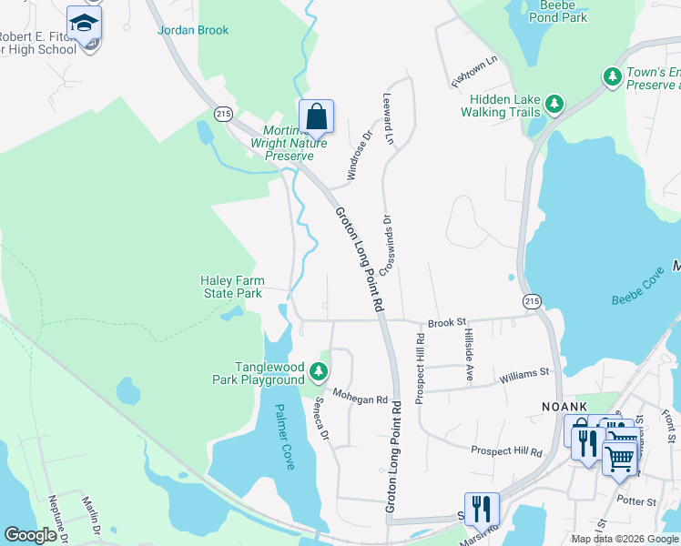 map of restaurants, bars, coffee shops, grocery stores, and more near 52 Brookview Court in Groton
