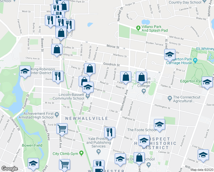map of restaurants, bars, coffee shops, grocery stores, and more near 41 Shepard Street in New Haven