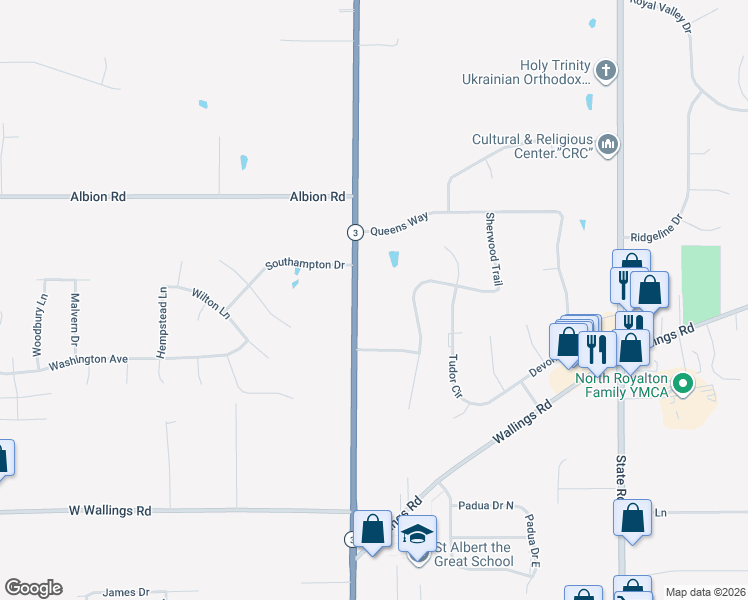 map of restaurants, bars, coffee shops, grocery stores, and more near 10813 Ridge Road in North Royalton