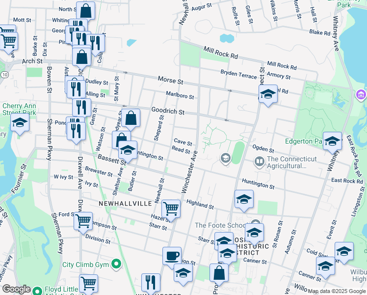 map of restaurants, bars, coffee shops, grocery stores, and more near 27 Read Street in New Haven