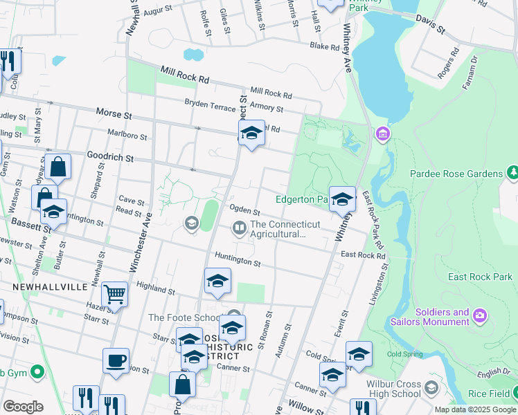 map of restaurants, bars, coffee shops, grocery stores, and more near 269 Ogden Street in New Haven