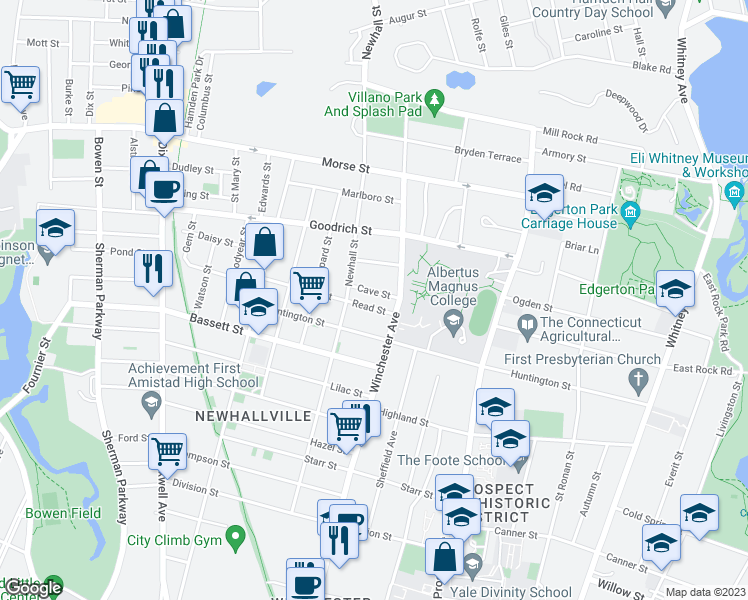 map of restaurants, bars, coffee shops, grocery stores, and more near 9 Read Street in New Haven