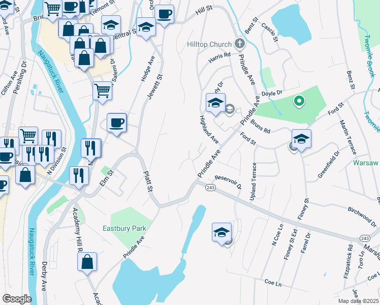 map of restaurants, bars, coffee shops, grocery stores, and more near 32 Cortland Place in Ansonia
