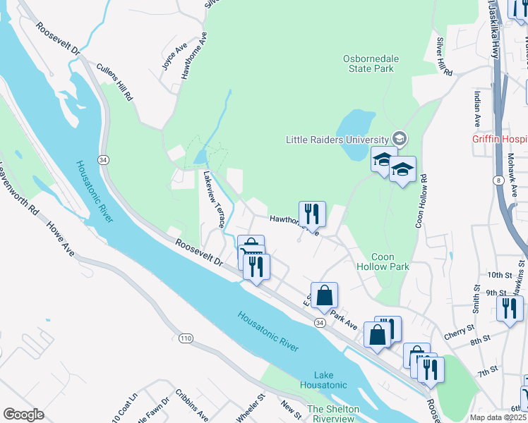 map of restaurants, bars, coffee shops, grocery stores, and more near 392 Hawthorne Avenue in Derby
