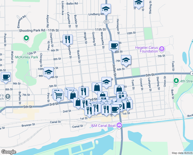map of restaurants, bars, coffee shops, grocery stores, and more near 517 5th Street in LaSalle