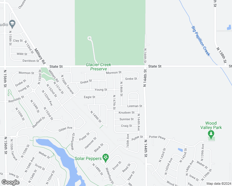 map of restaurants, bars, coffee shops, grocery stores, and more near 8033 North 147th Street in Bennington