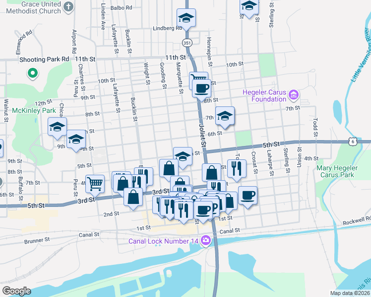 map of restaurants, bars, coffee shops, grocery stores, and more near 519 Marquette Street in LaSalle
