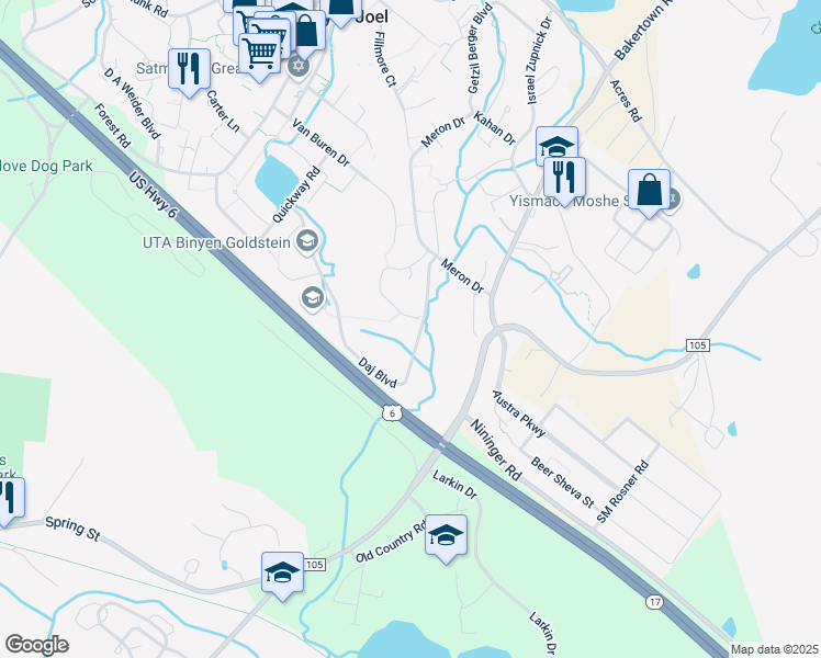 map of restaurants, bars, coffee shops, grocery stores, and more near 20 Prag Boulevard in Kiryas Joel