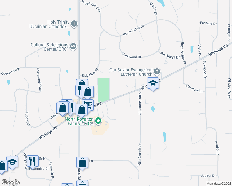 map of restaurants, bars, coffee shops, grocery stores, and more near 4812 Wallings Road in North Royalton