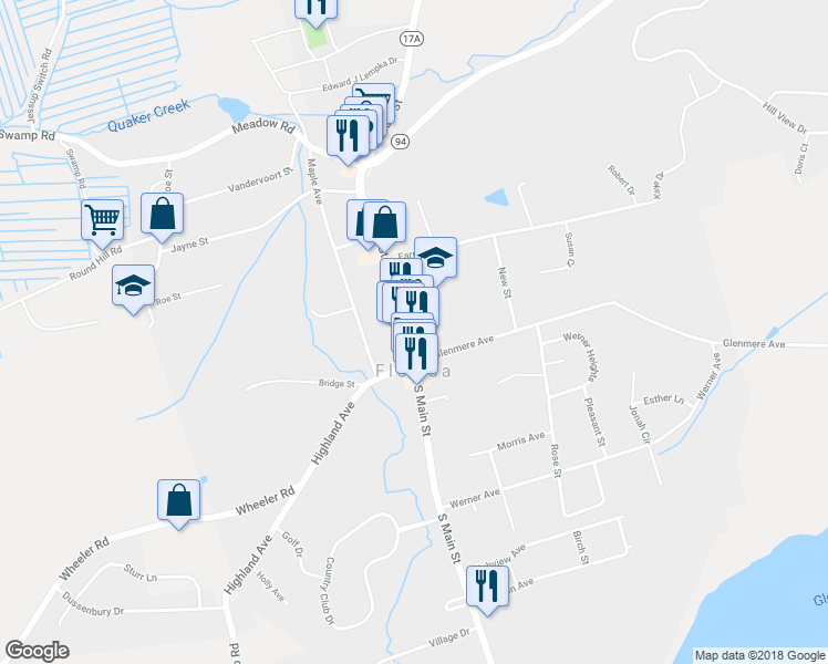 map of restaurants, bars, coffee shops, grocery stores, and more near 27 North Main Street in Florida