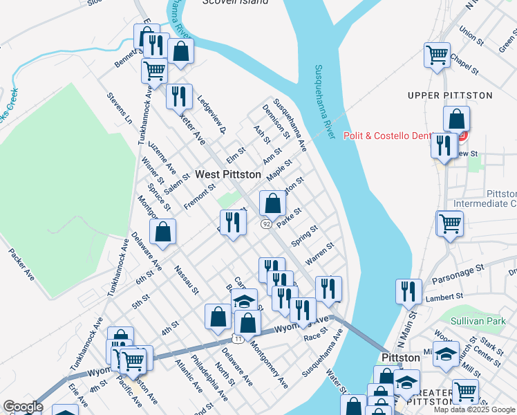map of restaurants, bars, coffee shops, grocery stores, and more near 414 Exeter Avenue in Luzerne County