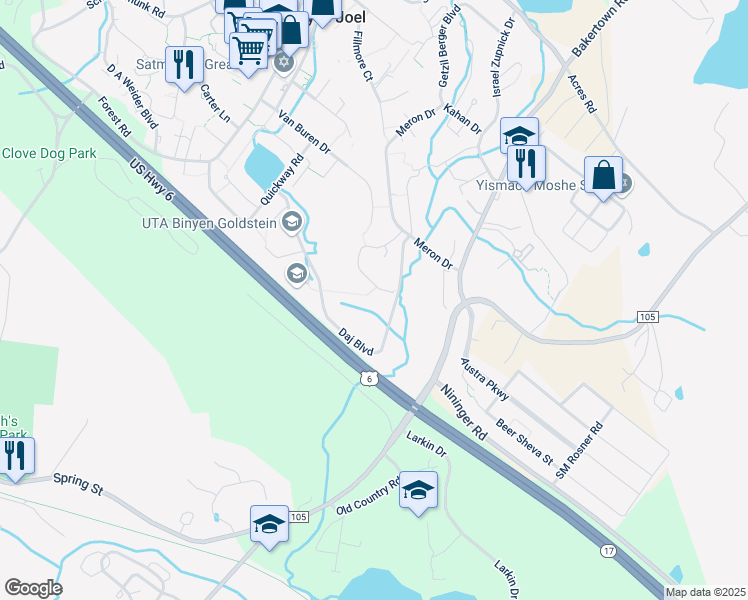 map of restaurants, bars, coffee shops, grocery stores, and more near 20 Prag Boulevard in Kiryas Joel