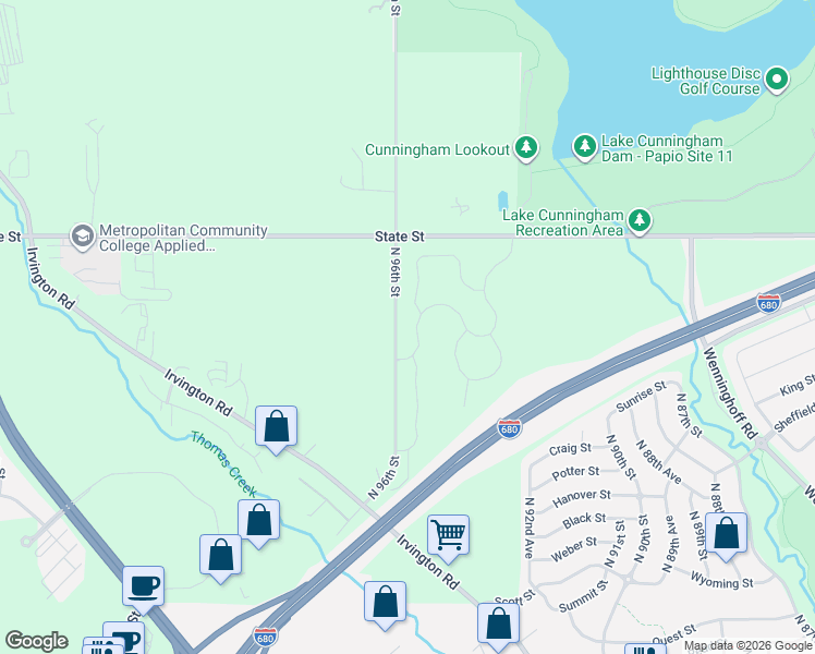 map of restaurants, bars, coffee shops, grocery stores, and more near 7710 North 96th Street in Omaha