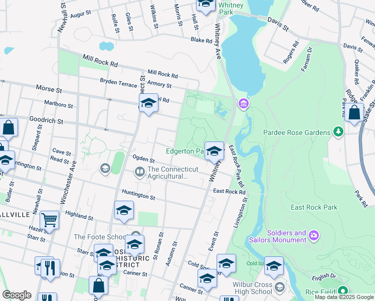 map of restaurants, bars, coffee shops, grocery stores, and more near 75 Cliff Street in New Haven