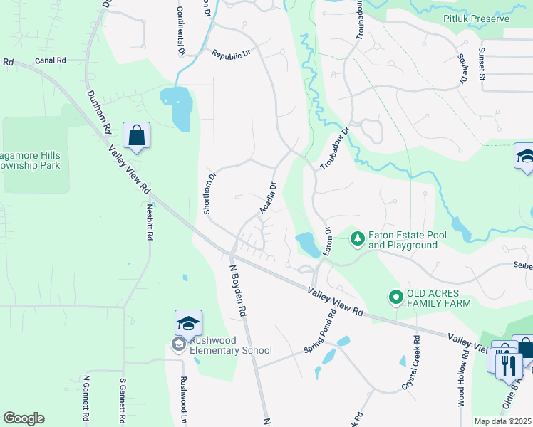 map of restaurants, bars, coffee shops, grocery stores, and more near 8200 Cyrus Lane in Northfield