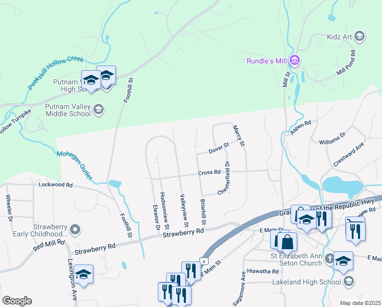 map of restaurants, bars, coffee shops, grocery stores, and more near 3849 Briarhill Street in Mohegan Lake