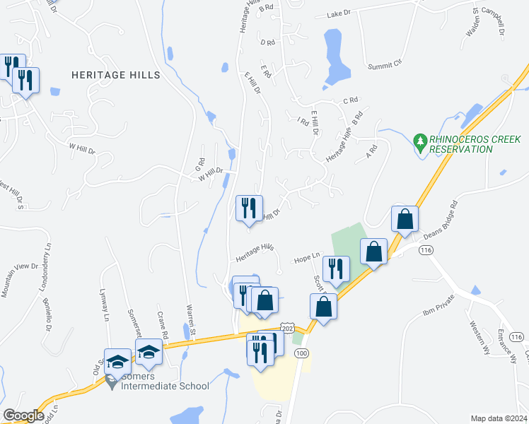 map of restaurants, bars, coffee shops, grocery stores, and more near 24 Heritage Hills in Heritage Hills