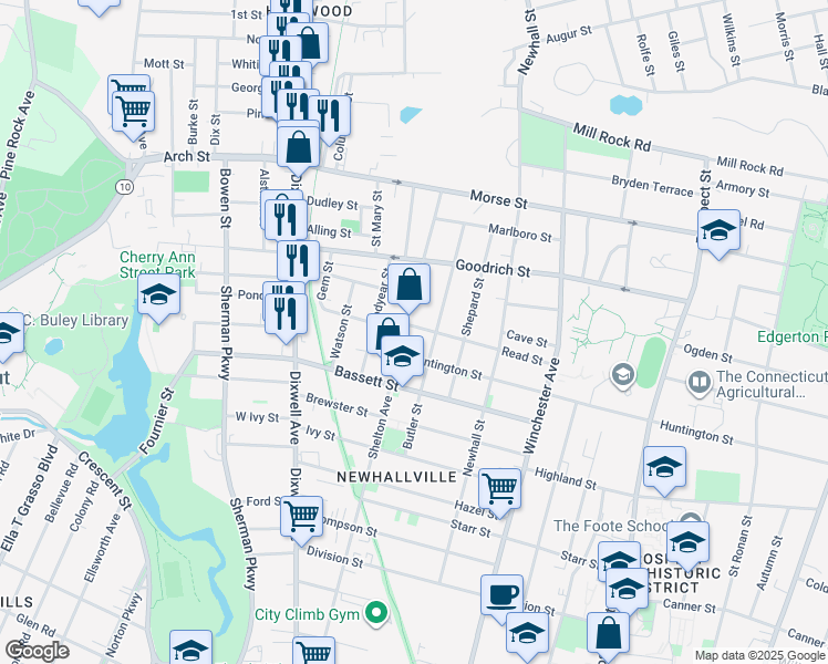 map of restaurants, bars, coffee shops, grocery stores, and more near 146 Butler Street in New Haven