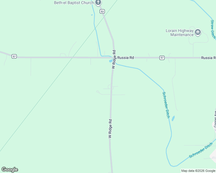map of restaurants, bars, coffee shops, grocery stores, and more near 10625 West Ridge Road in Elyria