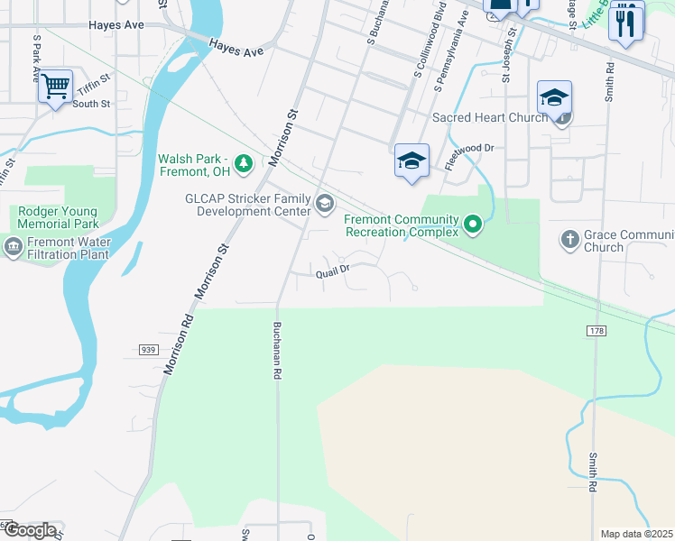 map of restaurants, bars, coffee shops, grocery stores, and more near 919 Quail Drive in Fremont