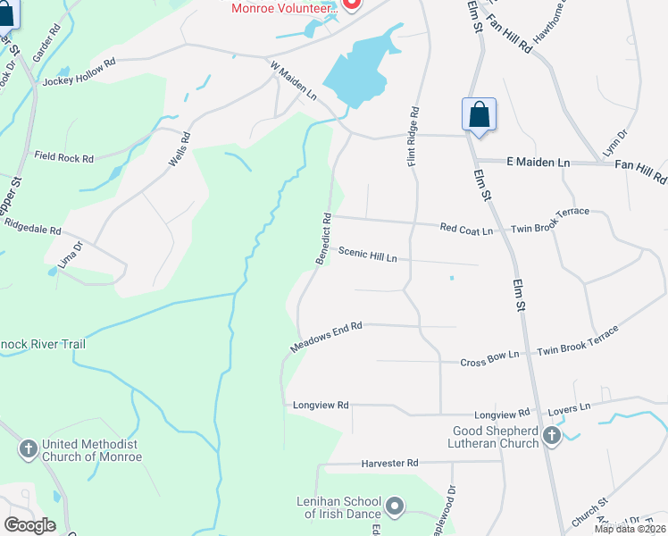 map of restaurants, bars, coffee shops, grocery stores, and more near 5 Scenic Hill Lane in Monroe