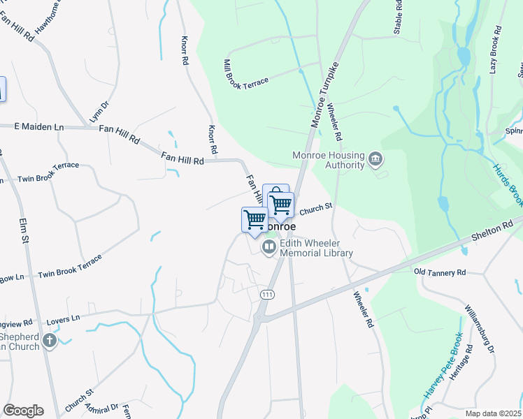 map of restaurants, bars, coffee shops, grocery stores, and more near 29 Fan Hill Road in Monroe