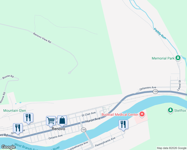 map of restaurants, bars, coffee shops, grocery stores, and more near in Renovo