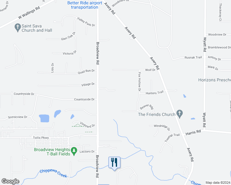 map of restaurants, bars, coffee shops, grocery stores, and more near 8501 Broadview Road in Broadview Heights