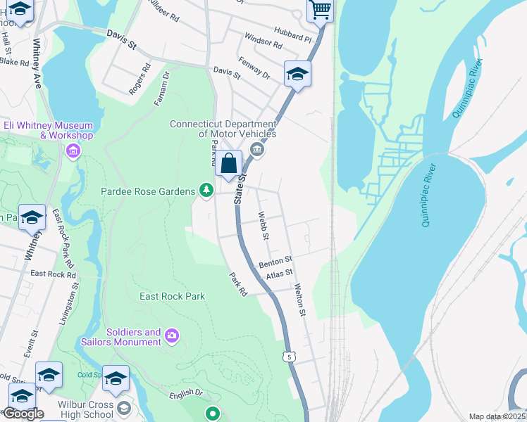 map of restaurants, bars, coffee shops, grocery stores, and more near 87 Webb Street in Hamden