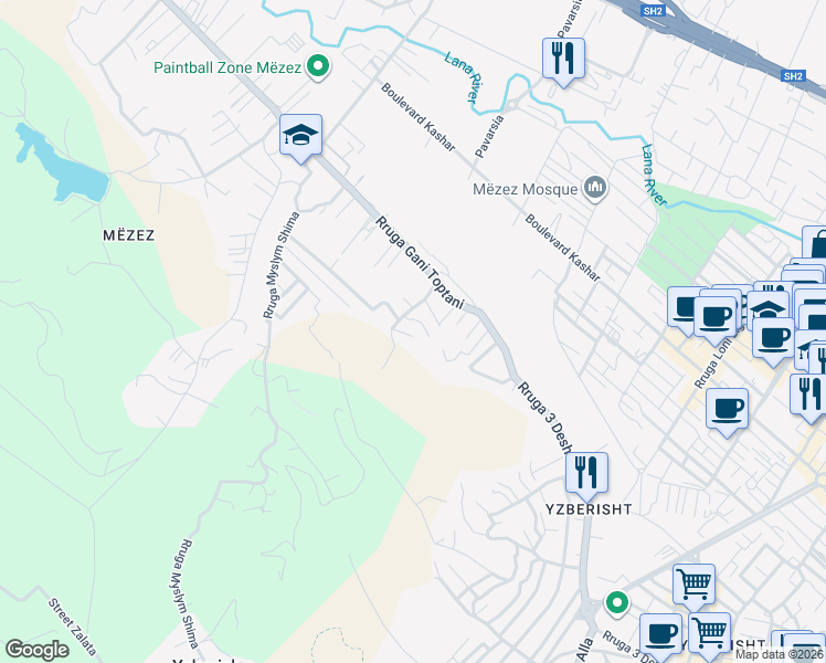 map of restaurants, bars, coffee shops, grocery stores, and more near 3 Rruga Gani Toptani in Tiranë