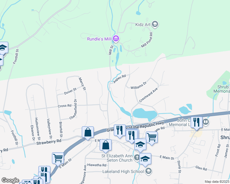 map of restaurants, bars, coffee shops, grocery stores, and more near 3810 Mill Street in Shrub Oak