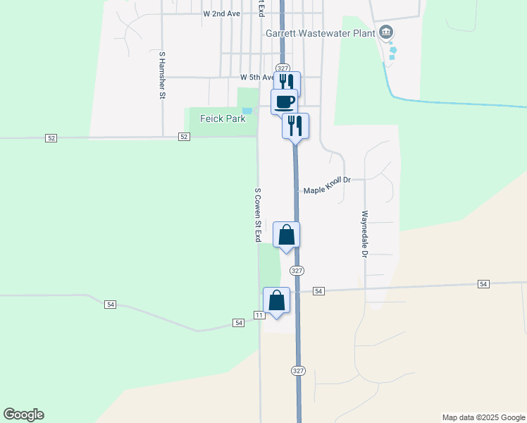 map of restaurants, bars, coffee shops, grocery stores, and more near 1349 South Cowen Street in Garrett