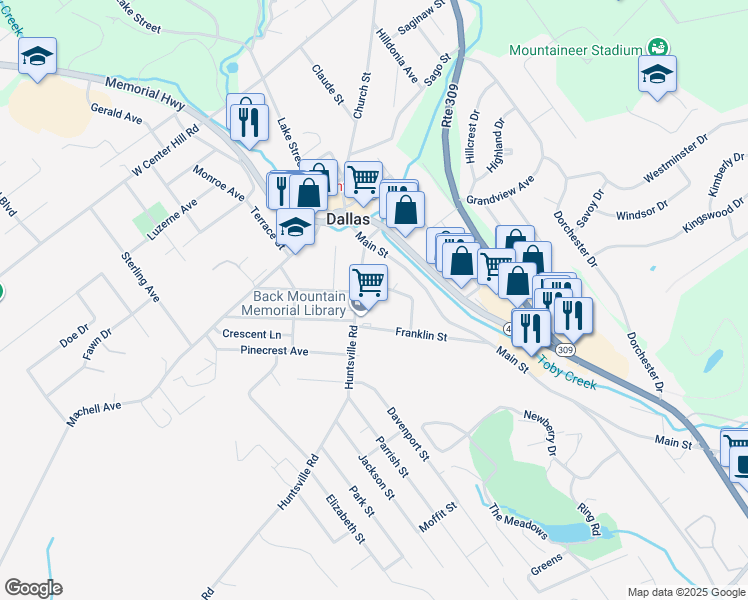 map of restaurants, bars, coffee shops, grocery stores, and more near 62 Huntsville Road in Dallas