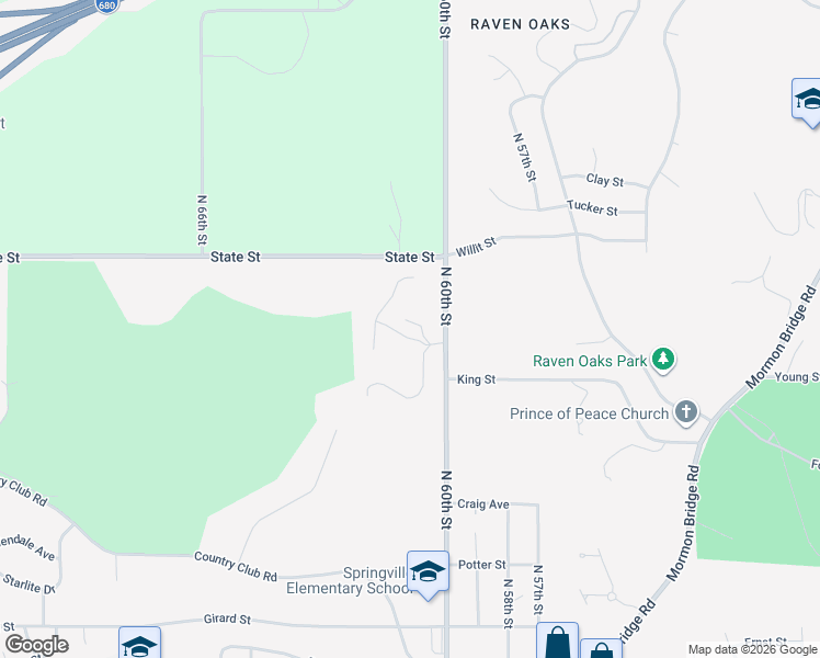 map of restaurants, bars, coffee shops, grocery stores, and more near 8017 North 60th Court in Omaha